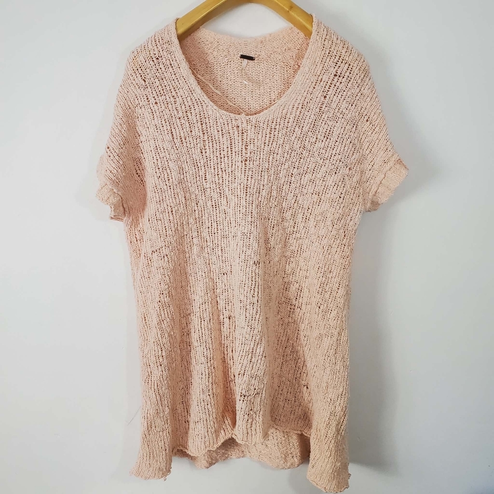 Free People Oversize Knit Top Short Sleeve Shirt Pink